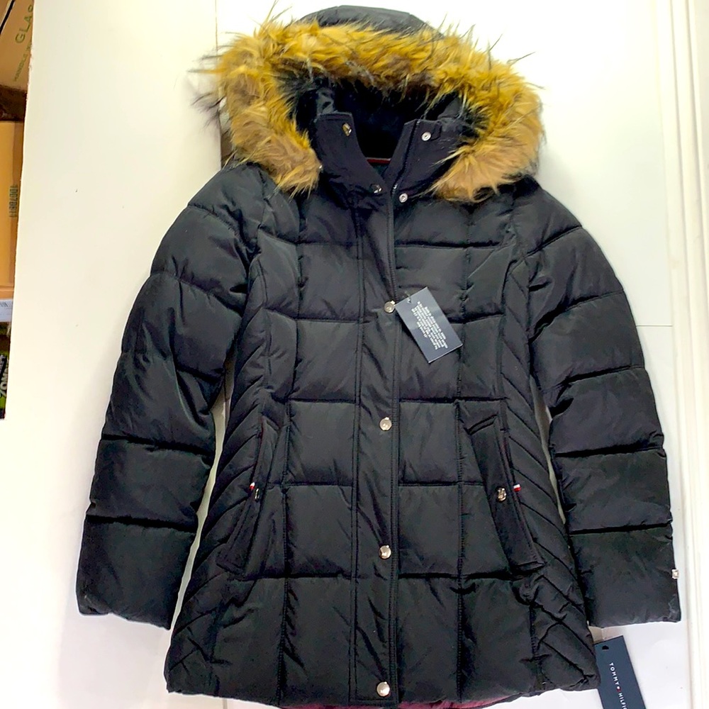 New Tommy Hilfiger Black Puffer Jacket w/ Removable Fur Hood